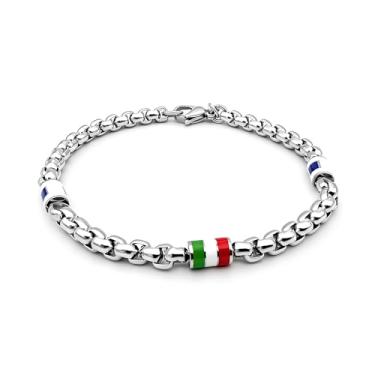 Imagem de Zordixon Pulseira masculina de aço inoxidável com acessório de bandeira esmaltada – Comprimento 22 cm