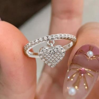 Imagem de 1 conjunto de anéis com pingente em forma de coração para mulheres, requintados, leves e luxuosos, joias finas, decoração de namoro para festa de formatura, Cobre, Sem pedra preciosa