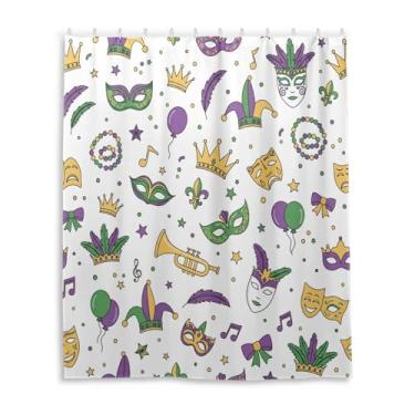 Imagem de Wassud Cortinas de chuveiro, máscaras decorativas de baile de máscaras, cortina de chuveiro para banheiro à prova d'água, conjunto de cortina de chuveiro com 12 ganchos 152 x 182 cm