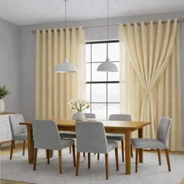 Imagem de Cortina Voil de Linho 4,00m x 2,60m com Forro de Microfibra para Sala Quarto Casa - Divesas Cores e Medidas (Palha)