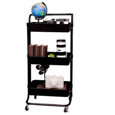 Imagem de Carrinho Organizador Multiuso Com Rodinhas Manicure Banheiro Lavanderia 3 Prateleiras(Preto C/Alça)