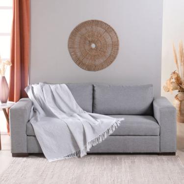 Imagem de Manta Para Sofá Com Franja Grid 2,10m Jacquard Cinza