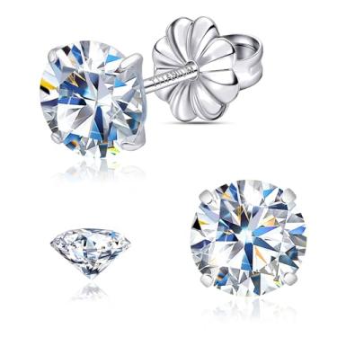 Imagem de Brincos de moissanite, brincos de titânio hipoalergênicos em ouro branco 18 quilates corte redondo cor D VVS1 Claridade Criada em Laboratório Moissanite Joia para mulheres e homens, 0,6CT-3,0CT