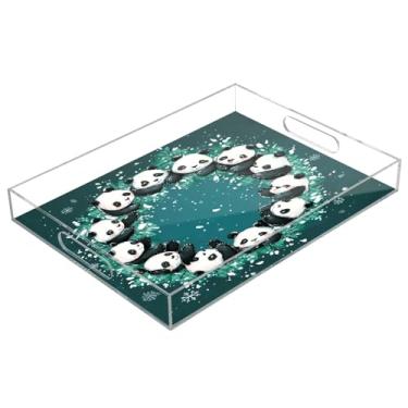 Imagem de STAYTOP Linda guirlanda de Natal panda bandeja de acrílico para servir 15,7 x 11,20 cm, bandejas decorativas à prova de derramamento, organizador de bancada para café da manhã, chá, comida, maquiagem