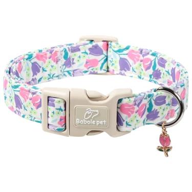 Imagem de Babole Pet Coleira floral para cães grandes - coleira rosa roxa com estampa de tulipas para cães, primavera verão linda flor filhote de cachorro, leve, ajustável, abril, feriado, menino, meninas, cães