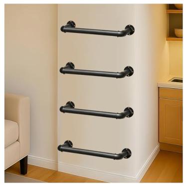 Imagem de Escada de metal montada na parede – Sótão resistente, escada de saída do poço da janela do porão, trailer, loft, dormitório – altura ajustável para uso doméstico e comercial (preto, escada de 4