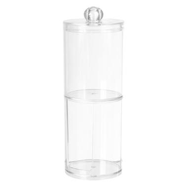 Imagem de Organizador de cotonete, plástico transparente, camada dupla, recipiente redondo, dispensador, jarra para banheiro, quarto, armazenamento de mesa, 19x7cm, 150g