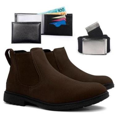 Imagem de Kit Bota Chelsea Masculina Com Carteira Cinto Botina Country Confortável Leve Macia Resistente-Masculino
