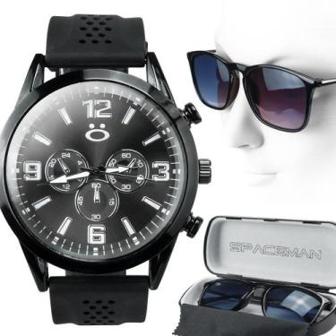 Imagem de relogio masculino aço inox + oculos sol proteçao uv + case original ca