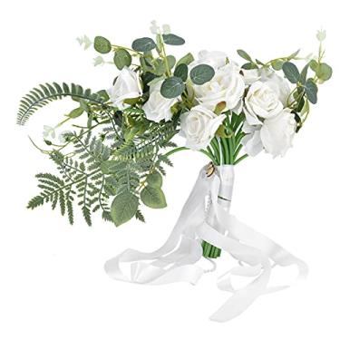 Imagem de Ainoli simulação de buquê de noiva, flores artificiais, adereços para fotos de casamento, festa de casamento, decoração de casa