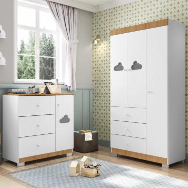 Imagem de Jogo De Quarto Infantil Ane Com Guarda Roupa 3 Portas E Cômoda Branco/carvalho - Phoenix Baby