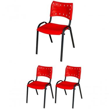 Imagem de Cadeira Iso Base Preto Igreja, Escola, Escritório - Vermelho - Kit 3 Peças