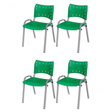 Imagem de Cadeira Iso Base Cinza, Igreja, Escola, Escritório - Verde Kit 4 Peças