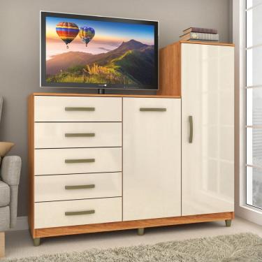 Imagem de Cômoda 2 Portas 5 Gavetas com Cabideiro e Pés Chicago Cinamomo/Off White