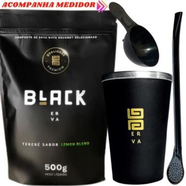 Imagem de Kit Tereré  Black Erva Mate 500g + Copo de Alumínio Térmico Preto + Bo