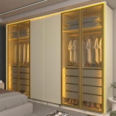 Imagem de Guarda-roupa Casal 6 Portas 4 Portas Reflecta com Led com Pés 100% Mdf Splendor Off White