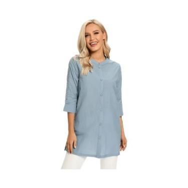 Imagem de Camisa casual elegante tecida feminina para primavera e outono - NONE,
