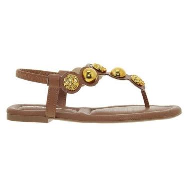 Imagem de Sandália Feminina Moleca Rasteira Esferas Douradas Elástico Original -