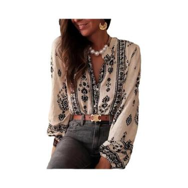 Imagem de Blusa Feminina Vintage De Manga Longa Elegante Com Estampa Boho Para E