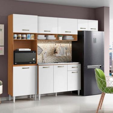 Imagem de Cozinha Compacta Aurora com Balcão 120cm sem Tampo Cinamomo Branco Aramóveis