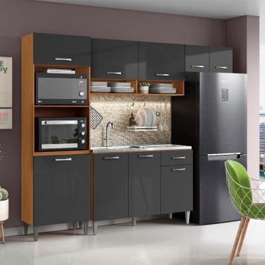 Imagem de Cozinha Compacta Atenas com Balcão 120cm com Pia e Cuba GhelPlus Cinamomo Grafite Aramóveis