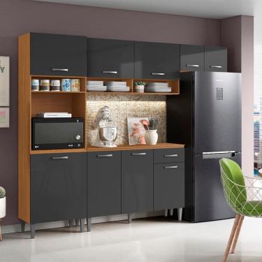 Imagem de Cozinha Compacta Aurora com Balcão 120cm com Tampo Cinamomo Grafite Aramóveis