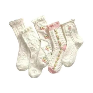 Imagem de Meias Femininas De Renda Fofas De Cano Médio, 5 Pares, Estilo Lolita H