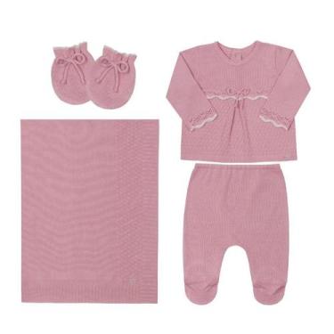 Imagem de Saída Maternidade Bebê Menina 4Pçs Malha Tricô Paraiso 16133, Rosê, P 
