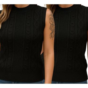 Imagem de Kit 2 Blusas de Tricô FMF Preta Sem Manga Básica Casual-Feminino