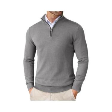 Imagem de Suéter Masculino Casual De Tricô Leve Com Gola Alta E Zíper De Um Quar
