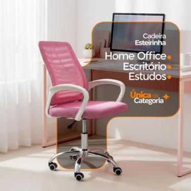 Imagem de Kit 8 Cadeiras De Escritório Esteirinha Mesh Ergonômica Giratória Rosa