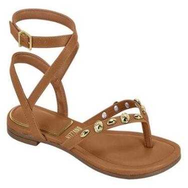 Imagem de Sandália Rasteira Vizzano Feminina Pedrarias Douradas Fecho  Fivela-Feminino