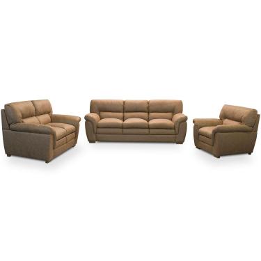 Imagem de Jogo de Sofá 2 e 3 Lugares com Poltrona Boston F04 Nobuck Marrom - Lyam Decor