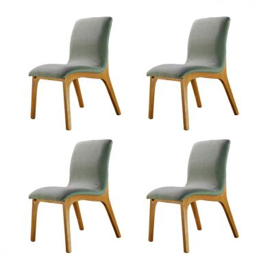 Imagem de Conjunto 4 Cadeiras Concha Dubai Madeira Maciça E Tecido Mel-verde
