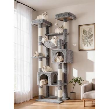 Imagem de Hey-brother Torre de árvore alta para gatos, postes resistentes para arranhar com plata...