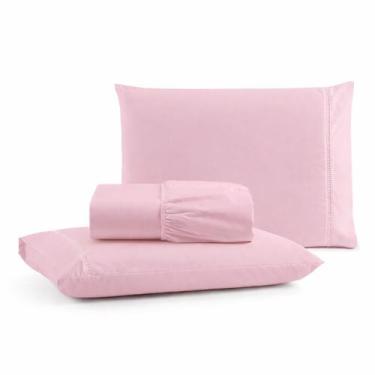 Imagem de Jogo de Lençol Queen Premium Soft 600 Fios Micropercal Rosa Bebê Ponto