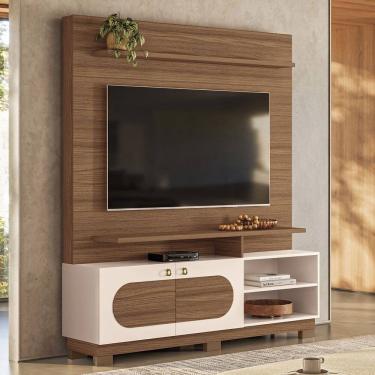 Imagem de Estante Painel Para TV 60 Pol 160cm Mafra B01 Castanho Off White - Lyam Decor