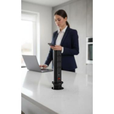 Imagem de 2x Torre Retrátil Embutir: 3 Tomadas 20A + USB-C Preto - Congratulatio