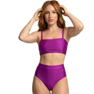 Imagem de Biquíni Cropped Hot Pants Top Faixa Liso Bella Fiore Cintura Alta Para