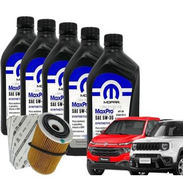 Imagem de Kit 5 Óleo 5w30 Mopar Sintético + Filtro de Óleo Original Toro Renegad