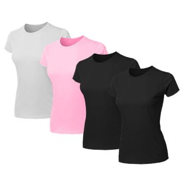 Imagem de Kit 4 Blusas Feminina Camiseta Lisa Básica Algodão Baby Look-Feminino