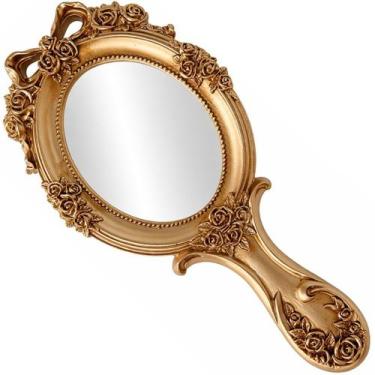 Imagem de Espelho Mão Oval Vintage Maquiagem Luxo Color Moldura Bela Fera Prince