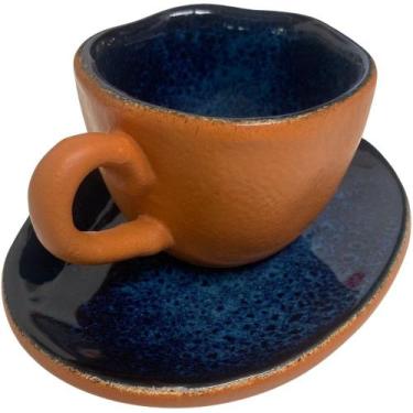 Imagem de Xícara de café c/ pires de cerâmica orgânico azul meia-noite - haifa c