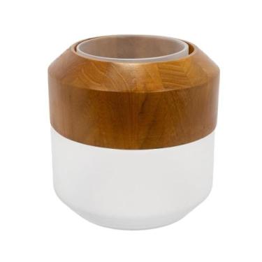 Imagem de Vaso decorativo em vidro e madeira 21x21cm - Lucatti