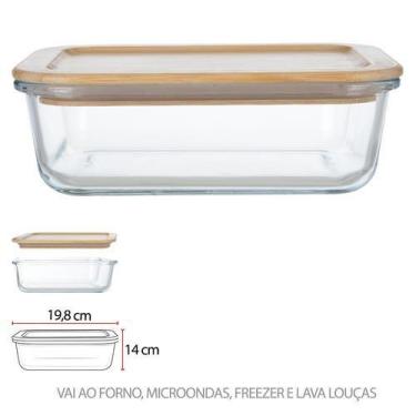 Imagem de POTE HERMETICO VIDRO BORO 1000ml TAMPA DE BAMBU RETANGULAR DECOR - Flo