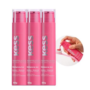 Imagem de Kit 3 Gel Dental Kess Whitedelicious Melância Ice Transparente sem Flúor Uso Diário 3x60g