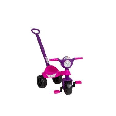 Imagem de Carrinho de Passeio Pedal Infantil Kemotoca Gatinha Multifuncional com Haste Roxo Kendy Brinquedos