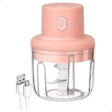 Imagem de Mini Processador de Alimentos Elétrico Recarregável Usb 250ml com 3 Lâminas Aço Inox Rosa