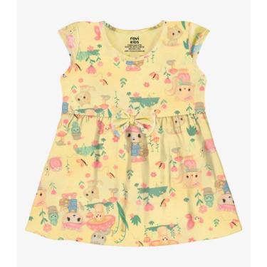 Imagem de Vestido Infantil Estampado Malha Rovi Kids Amarelo, G, Amarelo