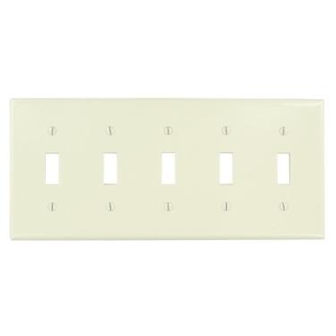 Imagem de Leviton 78023 Placa de parede com interruptor de 5 entradas, tamanho padrão, termoconjunto, suporte para dispositivo, amêndoa leve